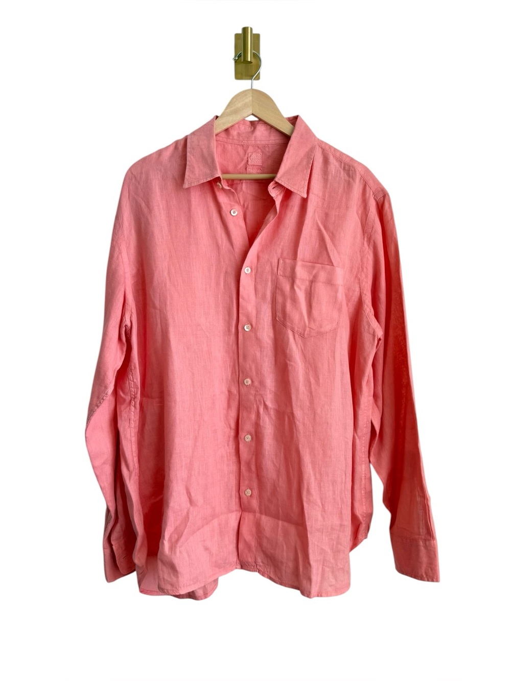 120% Lino 100% Linen Button Down Shirt XXL Pink Coral Relaxed Fit Italian